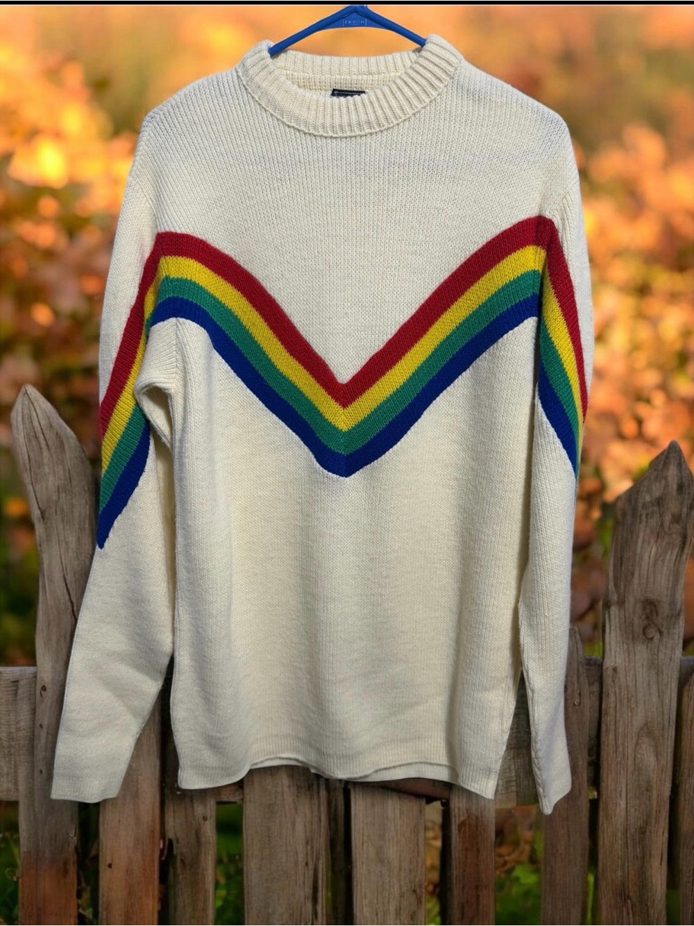 Vintage Sears Sports Center Pride Sweater with Red, Yellow, Green & Blue Chevron